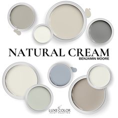 several different shades of cream paint on white background with text that reads, natural cream