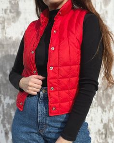 Super cool vintage 70's red puffer vest. Can pair with many different outfits. One small hole in pocket, no other flaws.  . Best for X-small to small  . Measurements: Pit-Pit - 17" Length - 20 1/2" Red Sleeveless Vest Outerwear, Red Sleeveless Winter Vest, Retro Red Sleeveless Vest, Fitted Red Winter Vest, Fitted Red Vest For Winter, Red Sleeveless Retro Vest, Retro Red Cotton Vest, Red Retro Cotton Vest, Red Cotton Retro Vest