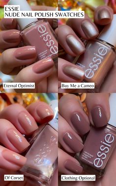 A guide to 18 beautiful nude and brown nail polish colors with swatches from Essie, Barry M, Douglas Collection, Nails Inc, Kiko and Revlon - light to taupe and dark brown colors! - - - - essie brown nail polish swatches - nude essie nail polish colors - barry m nail polish swatches - douglas collection nail polish swatch - essie clothing optional - essie eternal optimist swatch - essie buy me a cameo swatch - barry m tiramisu swatch - barry m honeysuckle swatch - barry m gelly hi shine - revlon ultra hd snap basic red and real swatches - fall nails ideas - spring nails ideas - winter nail polish colors - drugstore nail polish brands Clothing Optional Essie, Essie Brown Nail Polish, Essie Brown, Essie Eternal Optimist, Essie Nail Polish Fall, Maybelline Nail Polish, Barry M Nail Polish