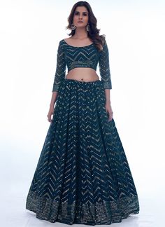 Buy Latest Lehenga Choli In USA UK Canada Online - HATKAY Lehenga For Women, Green Lehenga Choli, Georgette Anarkali Suits, Wedding Lehenga Choli, Black Wedding Gowns, Georgette Material, Georgette Lehenga, Lehenga Choli Wedding, Lehenga Suit