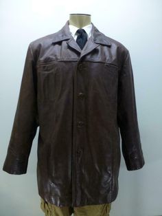 Mens thick Roundtree & Yorke brown leather button up winter coat. It is a size XL and is nice and clean. You know what they cost new! Check out my other auctions for great mens shirts and coats. (leathercoat#) Pit to pit across the front- 27 inches seam to seam across the back- 21 inches top of collar to bottom hem down the back- 33 inches shoulder seam to cuff - 23 inches arm pit to cuff - 18 inches Payment can be made via Paypal Only. Shipping is to the Lower 48 states only. Once the Coat ship Brown Business Outerwear With Double Button Closure, Brown Collared Leather Jacket For Business, Vintage Brown Business Outerwear For Fall, Fall Business Vintage Brown Outerwear, Leather Coats, Business Outerwear In Vintage Brown For Fall, Brown Business Sport Coat With Button Closure, Brown Business Outerwear With Snap Buttons, Brown Single Breasted Collared Sport Coat