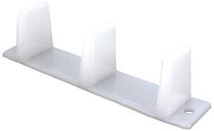 three white plastic shelf brackets on a white background