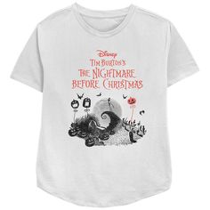 a white t - shirt with the title tim burton's the nightmare before christmas