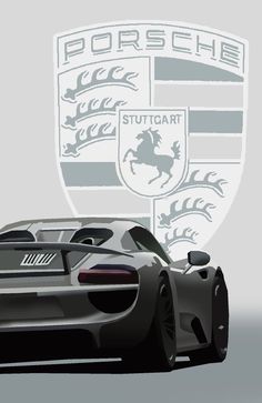 On a silver background with a Porsche logo, a shiny silver hyper-car is depicted from a rear view. Porsche Aesthetic Poster, Porche Posters, Car Posters Aesthetic, Porsche Lockscreen, Car Posters Porsche, Porsche Painting, Supercar Poster, Car Poster Design, Porsche Aesthetic