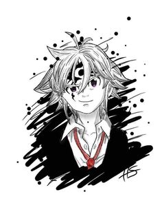 an anime character with long blonde hair and black eyes, wearing a white shirt and red tie