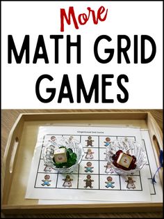 a tray with some diced up items on it and the words more math grid games