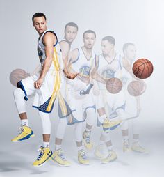 a basketball player is posing for a photo in front of the other players with their shoes on