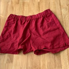 Never Been Worn Dark Red Shorts With Elastic Waistband Casual Red Stretch Pajama Shorts, Red Stretch Cotton Pajama Shorts, Red Cotton Pajama Shorts With Elastic Waistband, Casual Red Pajama Shorts With Elastic Waistband, Red Bottoms With Elastic Waistband And Short Leg, Red Pajama Shorts With Elastic Waistband, Red Cotton Summer Pajama Shorts, Red High-waisted Shorts With Elastic Waistband, Red Relaxed Fit Summer Bottoms