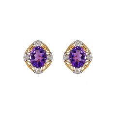 Natural Amethyst Diamond Stud Earrings, 14k Solid Yellow Gold Floral Stud Earrings For Gift, Diamond Amethyst Gold Jewelry Product Details > Gemstone - Natural Amethyst & Natural Diamond > Materials - 14K Solid Yellow Gold > Gemstone Shape - Oval, round > Earring Length : 16 mm Approx > Earring Width : 14 mm Approx > Gemstone weight : 3.83 carat approx >Diamond Weight : 0.04 carat approx > Gross Weight - 3.168 grams approx > Setting type - prong & pave setting *Production Time: Generally we keep Purple Oval Fine Jewelry Earrings, Purple Fine Jewelry Earrings For Formal Occasions, Purple 14k Gold Earrings With Prong Setting, 14k Gold Purple Earrings With Prong Setting, Purple Anniversary Earrings, Purple Gemstone Accent Earrings For Anniversary, Gold Schmuck, Round Earring, Victorian Pendants