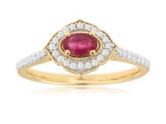 Make a statement with this stunning 14K Yellow Gold Ruby and Diamond Ring. The centerpiece of this ring is a striking oval-cut ruby, set horizontally for a unique and eye-catching look. Surrounding the ruby are dazzling round diamonds, adding a touch of sparkle and elegance. The warm tones of the yellow gold complement the rich red of the ruby, creating a luxurious and sophisticated piece. Whether worn as a statement piece or as a unique engagement ring, this ring is sure to turn heads and make Oval Ruby Ring With Pave Setting, Oval Ruby Ring With Pave Setting For Weddings, Oval Ruby Diamond Ring With Pave Setting, Red Oval Diamond Ring With Pave Setting, Ruby Set, Ruby And Diamond Ring, Unique Engagement Ring, Cad Design, Ruby Jewelry