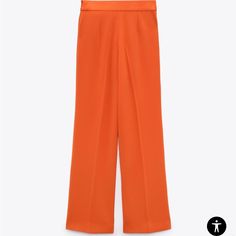 Nwt Flowy High-Waisted Pants. Straight Legs With Flared Hems. Side Hidden In-Seam Zip Closure. Summer Stretch Trousers Work Pants, Summer Stretch Work Pants With Straight Cut, Spring Orange Fitted Pantsuit, Fitted Orange Pantsuit For Spring, Formal Orange Pants For Spring, Elegant Formal Orange Bottoms, Spring Solid Color Ankle-length Pantsuit, Solid Color Wide-leg Work Pants For Spring, Wide-leg Pants For Office In Spring