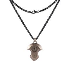 a necklace with a metal pendant on it