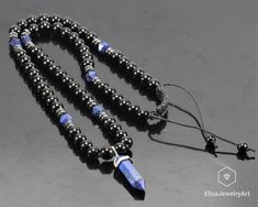 Lapis Lazuli Pendant Black Onyx Beaded Adjustable Macrame Protection Crystal Gemstone Long Necklace Christmas Gif For Him Women's -ALL THE PRODUCTS AT ELISAJEWELRYART ARE HANDMADE AND MADE WITH NATURAL BEADS. -WHAT DOES THE LAPIS LAZULI STAND FOR Lapis Lazuli is one of the most sought after stones in use since man's history began. Its deep, celestial blue remains the symbol of royalty and honor, gods and power, spirit and vision. It is a universal symbol of wisdom and truth. It stimulates taking Adjustable Onyx Gemstone Beads Crystal Necklace, Adjustable Onyx Crystal Necklace With Gemstone Beads, Onyx Beaded Necklace With Black Beads As A Gift, Adjustable Onyx Beaded Crystal Necklace, Adjustable Onyx Beaded Crystal Necklaces, Onyx Black Beads Necklace As A Gift, Black Crystal Necklace For Healing, Adjustable Black Onyx Crystal Necklace, Bohemian Black Gemstone Beads Crystal Necklace