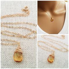 This dainty necklace is handcrafted featuring a stunning Citrine gemstone briolette, wire wrapped tightly by hand with 14k yellow gold filled jewelers wire. Adorned by a 14k yellow gold filled adorable bumblebee charm. Attached to an 18 inch gold fill cable chain with secure spring ring clasp. November Birthstone Necklace, Briolette Necklace, Gold Drop Necklace, Teardrop Jewelry, Handmade Pendant Necklace, Ballet Clothes, Dance Accessories, Citrine Necklace, Stones Jewelry