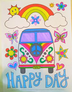 a poster with the words happy day written in front of a vw camper van