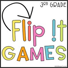 a poster with the words'flip it games'and an arrow pointing to the right