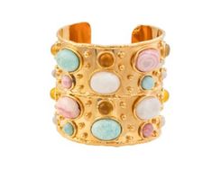 Each piece from Sylvia Toledano's collection embraces traditional craftsmanship, including this gold-tone multi-stone byzantine cuff. Polished finish Hammered detail 22k gold plated brass Imported, India Ancient Jewelry, Multi Stone, 22k Gold, Polished Brass, Fashion Advice, Semi Precious Gemstones, Cuff Bracelet, Semi Precious, Cuff Bracelets