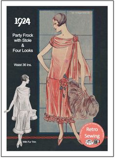 1920's Party Frock Sewing Pattern - Paper Sewing Pattern 1920s Evening Dress, Evening Dress Sewing Patterns, Flapper Party, 1920's Flapper, Home Sewing, Gatsby Party, Paper Sewing Patterns, 1920s Flapper