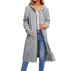 Season:Winter,Fall; Fabric:Cotton; Sleeve Length:Long Sleeve; Look After Me:Machine wash; Gender:Women's; Style:Casual; Elasticity:Micro-elastic; Occasion:Daily Wear,Street,Outdoor; Outerwear Length:Long; Placket:Zipper; Fit Type:Regular Fit; Function:Thermal Warm,Breathable; Pattern:Solid Color; Design:Full Zip,with Pockets; Neckline:Hoodie; Outerwear Type:Hoodie Jacket; Front page:FF; Listing Date:08/26/2024; Production mode:External procurement Gray Outerwear With Zipper Closure For Fall, Gray Outerwear With Pockets For Fall, Winter Wear Long Sleeve Hooded Jacket With Pockets, Solid Hooded Jacket With Zipper For Fall, Hooded Jacket With Zipper Closure For Fall, Cotton Hooded Long Coat Jacket For Fall, Cotton Hooded Long Coat For Fall, Long Sleeve Hooded Jacket For Fall, Fall Long Sleeve Hooded Jacket For Cold Weather