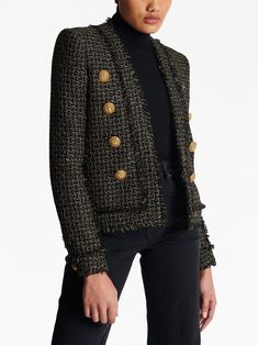 Balmain Jacket, Designer Jacket, Side To Side, Grey Tweed, Versace Outfit, Yoko London, Pierre Balmain, Jacket Design, Jackets Online