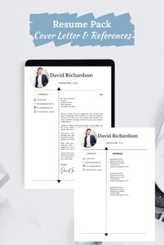 the cover letter and references for resumes are displayed in front of a computer screen