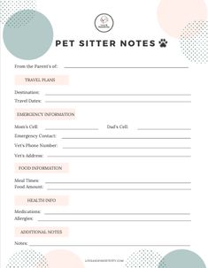 a printable pet sitter note is shown