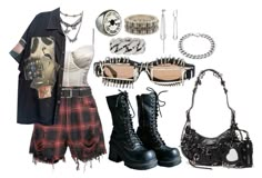 Badgirl Aesthetics, Punk Outfits Polyvore, Rave Aesthetic Outfit, Necklace Png, Inspo Collage, Edgy Fits, Interesting Outfits, Punk Outfits, Outfit Shoplook