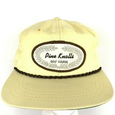 Vintage Pine Knolls Golf Course Patch Hat Script Spell Out Logo Made In USA Rope Trucker Baseball Cap BUY IT NOW! Please feel free to ask any questions you have about this item, I am here to make sure you are happy with your purchase. #HAT36 Vintage Yellow Snapback Baseball Cap, Retro Visor Hat With Embroidered Logo, Vintage Visor Hat With Embroidered Logo, Vintage Adjustable Snapback Hat With Curved Brim, Vintage Yellow Hat With Curved Brim, Vintage White Hat With Embroidered Logo, Vintage Yellow Adjustable Hat, White Vintage Hat With Embroidered Logo, Yellow Vintage Hat With Curved Brim