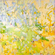 an abstract painting with yellow, green and blue colors