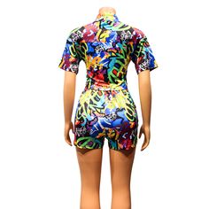 Printed Fashion Casual Short-sleeved Two-piece Suit Casual Multicolor Party Sets, Casual Multicolor Short Sleeve Jumpsuits And Rompers, Fitted Multicolor Short Sleeve Jumpsuits And Rompers, Fitted Multicolor Print Summer Sets, Trendy Short Sleeve Party Sets, Fitted Graphic Print Jumpsuits And Rompers For Summer, Summer Fitted Sets With Graphic Print, Multicolor Short Sleeve Jumpsuits And Rompers For Summer, Fitted Summer Sets With Graphic Print