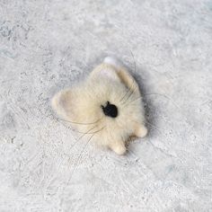 a small stuffed animal laying on top of a white surface next to a black eye