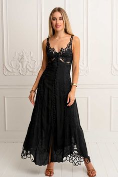 Beach Elopement Black Dress, Black Maxi Dress For Summer Gala, Elegant Black Lace Maxi Dress, Black Bohemian Maxi Dress With Lace Trim, Gala Maxi Dress With Lace Trim, Summer Gala Maxi Dress With Lace Trim, Cocktail Maxi Dress With Lace Trim, Bohemian Midi Length Maxi Dress For Cocktail, Lace Floor-length Maxi Dress For Cocktail