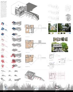 an architectural drawing shows the various sections of a house with different angles and materials to each section