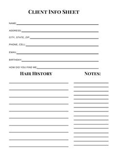 the printable hair history sheet is shown in black and white, with an image of a