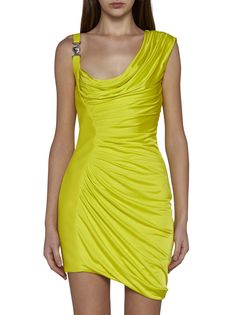 Dress from VersaceComposition: ->viscose, 100% | Versace Women's Dress in Mimosa | SS24 Versace Dress 2022, Versace Ss24, Versace Print Dress, Orange Versace Dress, Versace Black Mini Dress, Versace Mini Dress Runway, Versace Dresses, Yellow Satin, Shop Dress