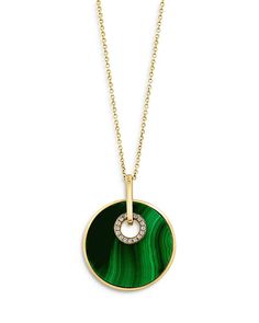 Bloomingdale's Malachite & Diamond Medallion Pendant Necklace in 14K Yellow Gold, 16-18" - 100% Exclusive Jewelry & Accessories - Bloomingdale's Luxury Green Medallion Necklace, Gold Malachite Round Necklace, Luxury Yellow Gold Malachite Necklace, Elegant Malachite Round Pendant Necklace, Luxury Malachite Jewelry, Elegant Malachite Pendant Jewelry, Luxury Round Malachite Jewelry, Luxury Malachite Necklace, Malachite Necklace