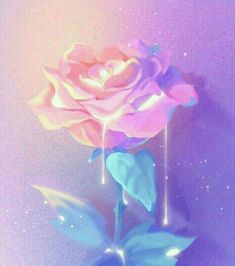 a painting of a pink rose on a purple background