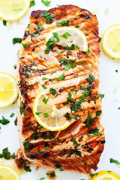 grilled salmon with lemons and parsley