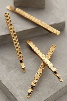 Sculpted Bobby Set - anthropologie.com #anthroregistry Gold Pins For Hair, Gold Bobby Pins, Gold Hair Pin, Party Hair Accessories, Hair Jewels, Hair Adornments, Moustaches, Hair Accessories Clips