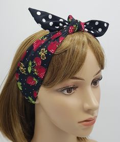 "Reversible headband, pin up style hair scarf, cotton hair bandanna, self tie head scarf, lightweight summer hair tie. This rockabilly headband is made from printed 100% cotton fabric. The headband is NOT WIRED, NOT STRETCHY, UNTIED. This headband is untied, simply tie with a double knot. It can be easily wrapped around the head and tied into a knot. Also can be worn as a neck scarf or tied into a bow on a ponytail. The size of headband is approx. 94 x 7.5 cm ( 37\" x 3\" ). Hand wash, cold wash Retro Adjustable Bandana For Summer, Cotton Summer Headwrap, Summer Bandana With Matching Headband, Trendy Fitted Headband For Summer, Casual Summer Headscarf With Matching Headband, Casual Summer Bandana With Matching Headband, Adjustable Summer Headscarf With Matching Headband, Cotton Bandana With Matching Headband, Trendy Summer Headscarf With Matching Headband