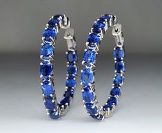 A pair of blue kyanite gemstone sterling silver hoop earrings.  Watch a video of this item Hoop Size: 37mm Metal: Sterling Silver Gemstone:  kyanite Closure: hinge post North Hills, Gemstone Hoop Earrings, Blue Kyanite, Sterling Silver Hoop Earrings, Sterling Silver Hoops, Earrings Sterling Silver, Jewelry Earrings Hoops, Silver Hoops, Silver Hoop Earrings