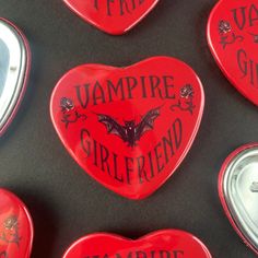 Does your partner have nocturnal tendencies and extremely specific *drinking* habits? They may be suffering from vampirism! Show your sanguine-slurping partner that you still love them unconditionally with this Vampire Girlfriend & Boyfriend button! Or show the world you and your partner make the perfect blood-sucking match with matching vampiric buttons.  Each button is 52x57mm in size. (approx. 2.5 in) Every button is hand pressed with love ❤ PLEASE NOTE: Heart-shaped buttons are NOT waterproof. There is a small opening at the top of the heart which leaves buttons vulnerable to water damage. This is standard for all buttons of this type. Gothic Birthday Gifts, Stuff For Girlfriend, Matching Couple Stuff, Button Aesthetic, Boyfriend Matching, Vampire Girlfriend, Matching Things, Goth Gifts, Button Ideas