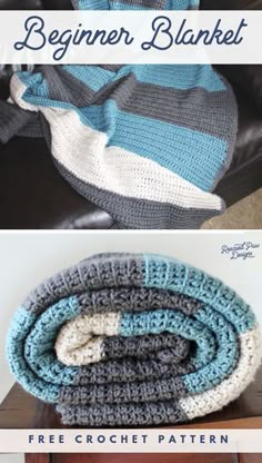 crocheted blanket with text that says beginner blanket