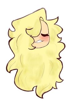 a drawing of a blonde haired girl with her eyes closed and hair blowing in the wind