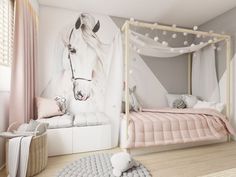 Kids Bedroom Wallpaper Texture Boys Girl Horse Room, Horse Girls Bedroom, Toddler Girl Room, Girl Bedroom Designs, Girl Bedroom Decor, Room Design Bedroom