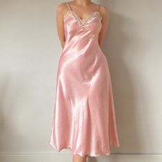 Size: M Color: Pink Condition: Perfect vintage condition Measurements: Armpit to armpit: 45 cm /  17.7 inches  Length: 130 cm / 51.1 inches Vintage V-neck Slip Dress For Spring, Vintage Fitted V-neck Slip Dress, Vintage Sleeveless Silk Slip Dress, Vintage Satin Slip Dress For Spring, Vintage Pink Slip Dress For Daywear, Vintage Sleeveless Evening Slip Dress, Vintage Spring Slip Dress For Party, Vintage Sleeveless Slip Dress For Evening, Vintage Slip Dress For Spring Party