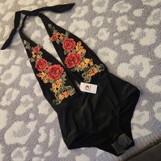 Southbeach Black Backless Swimsuit With Embroidery Purchased From The Buckle In 2016. Nwt. Junior's Size Medium. Backless Beachwear Swimwear For Festivals, Backless Summer Swimwear For Festivals, Embroidered Beachwear Swimwear For Beach Season, Embroidered Beachwear For Beach Season, Embroidered Swimwear For Beach Season, Embroidered Swimwear For Beach In Summer, Floral Embroidery Swimwear For Summer Beach, Embroidered Swimwear For Summer Beach, Embroidered Swimwear For Beach Vacation