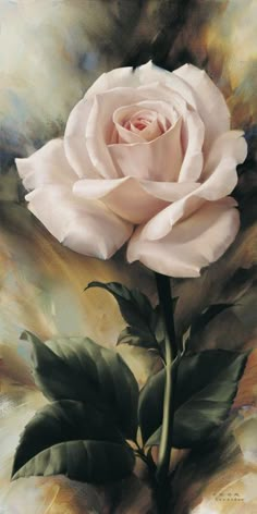 a painting of a pink rose on a brown background