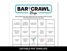 a printable bar crawl game with the text, editable to get in it