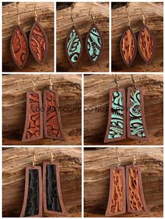 Wooden Western Carved Statement Earrings - Kim's Korner Wholesale Tooled Leather Earrings, Western Earrings, Tooled Leather, Leather Tooling, Leather Earrings, Statement Earrings, Carving, Drop Earrings, Leather